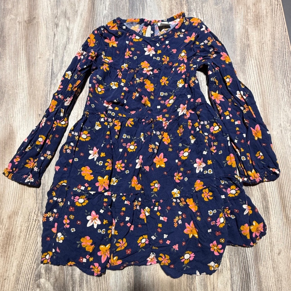 Arizona Jean Co Tiered Dress Navy Floral Cottagecore Boho